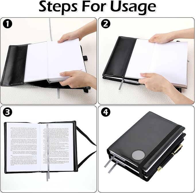 Motipuns 1 Pack Double AA Book Cover & 12 Steps & 12 Leather Double AA Book Cover Medallion Holder Paperback Protector Leather Gift for Women Men (Black)
