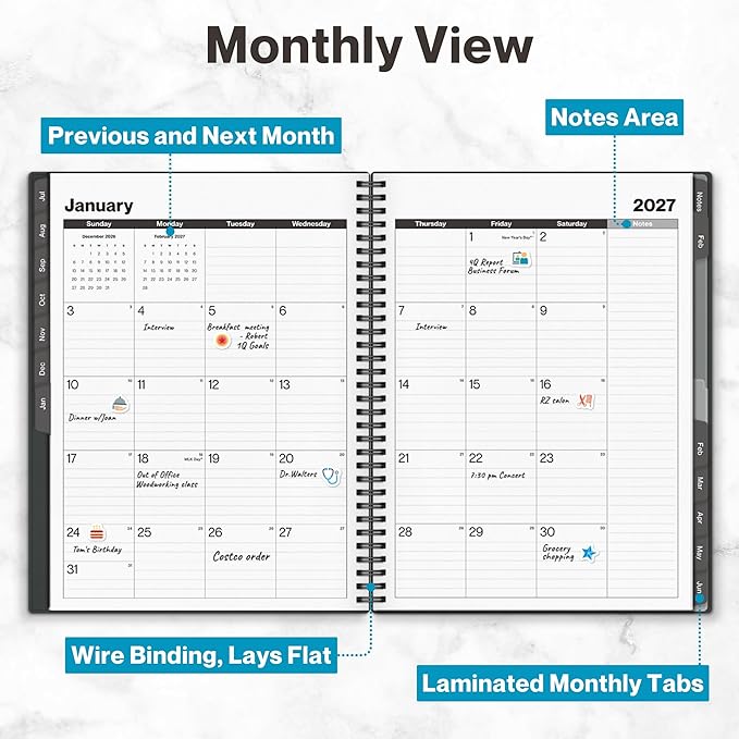 Dunwell 2026-2027 Academic Year Planner 8.5x11, July 2026 to June 2027, Weekly Monthly Agenda with Laminated Tabs, Daily Professional Organizer, Notes