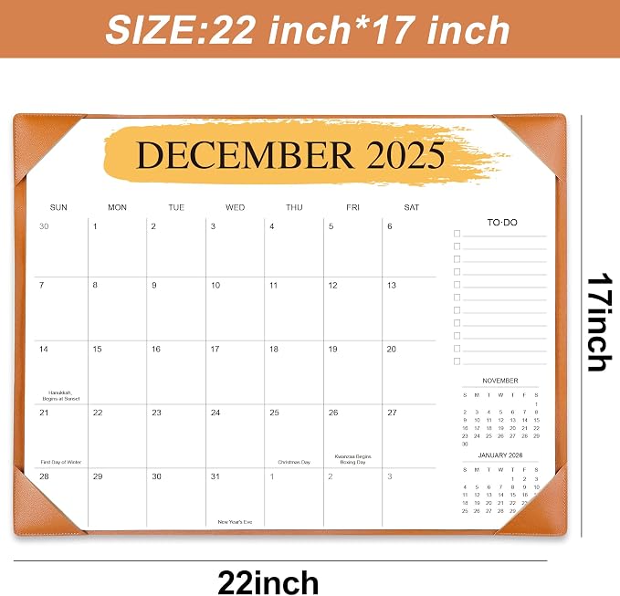 Desk Calendar 2026-2027 with Desktop Mat – 18-Month Desktop Calendar from Jan 2026 to Jun 2027, for Office, School & Home Use – Large Teacher Desk Calendar 22x17 (Brown)