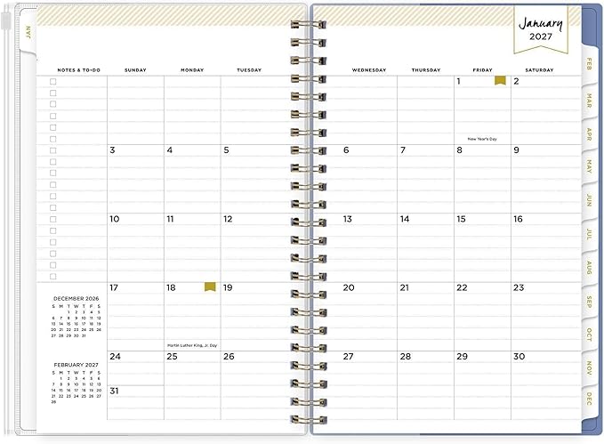 Blue Sky Day Designer 2027 Weekly and Monthly Planner Calendar, January 2027 - December 2027, 5" x 8", Flexible Cover With Zip Pouch, Durable Twin Wire Binding, Includes Stickers, Serenity Tile Blue