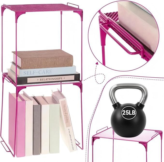 Colarr Hot Pink Locker Organizer Shelf Locker Accessories for Girls Stackable Storage Organization Shelf Area Saver Fits Standard Size for School Office Kitchen and Home