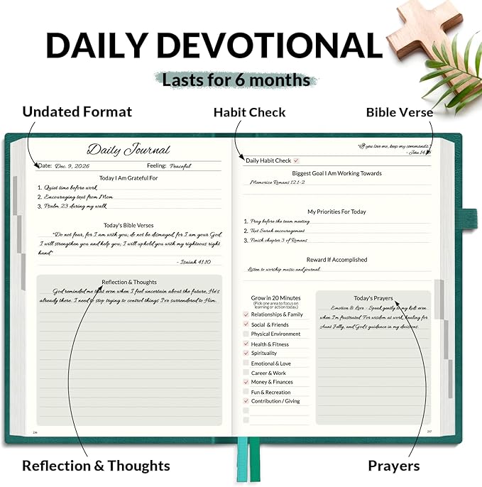 SUNEE Christian Bible Study & Prayer Journal – Undated 6-Month Scripture Notebook for Daily Devotional & Faith Growth, Meaningful Religious Gift for Women, Men, Pastor or Graduation (Pacific Green)