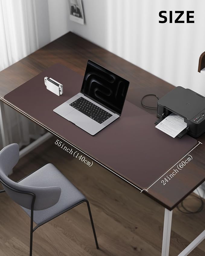 AFIING Large Desk Mat 55" x 24" - PU Leather Desk Pad Protector, Waterproof Non-Slip Extended Mouse Pad for Office Desk, Keyboard, Laptop and Home Workspace (Coffee)