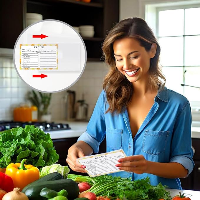 Recipe Card Protectors, Recipe Card Covers Index Card Sleeves Protect Recipes Kitchen Plastic Cookbook Sheet Protectors Cookbook Page Sleeve - 100 Count 3×5 Inch