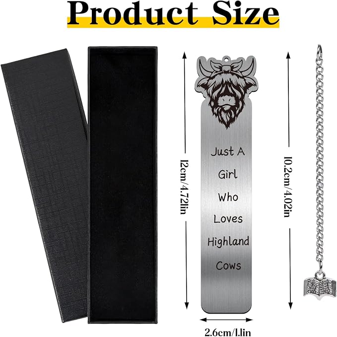 Funny Metal Bookmark Gifts - Cute Highland Cow Bookmarks Reading Women Girls Book Lovers Inspirational Page Marks School Accessories Students Friends Birthday Decorations Graduation Decor