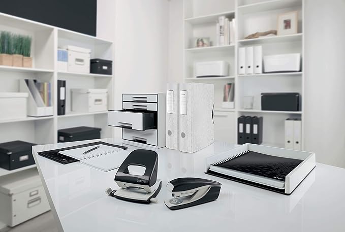 Leitz 50951095 Stapler and Hole Punch Set, Staple or Punch Up to 30 Sheets, Includes Staples, Wow Range, Black