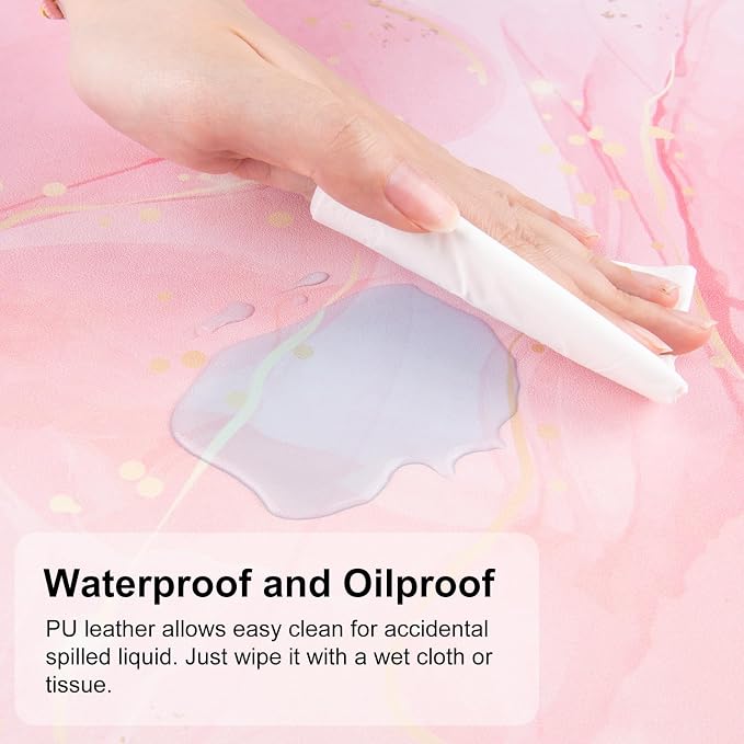QIYI Large Mouse Pad, Extended Desk Mat for Desktop, PU Leather Waterproof Gaming Mousepad, Computer Desk Accessories Protector Writing Pads for School Office Home 31.5" x 15.7" - Dreamy Pink Marble