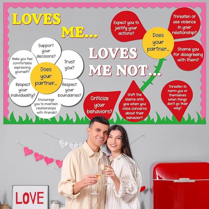 Valentine's Day Bulletin Board Valentine Classroom Decorations Healthy Relationship Cutouts with Borders DIY Floral Bulletin Board Set for Craft Projects School Home Office Wedding Wall Decor