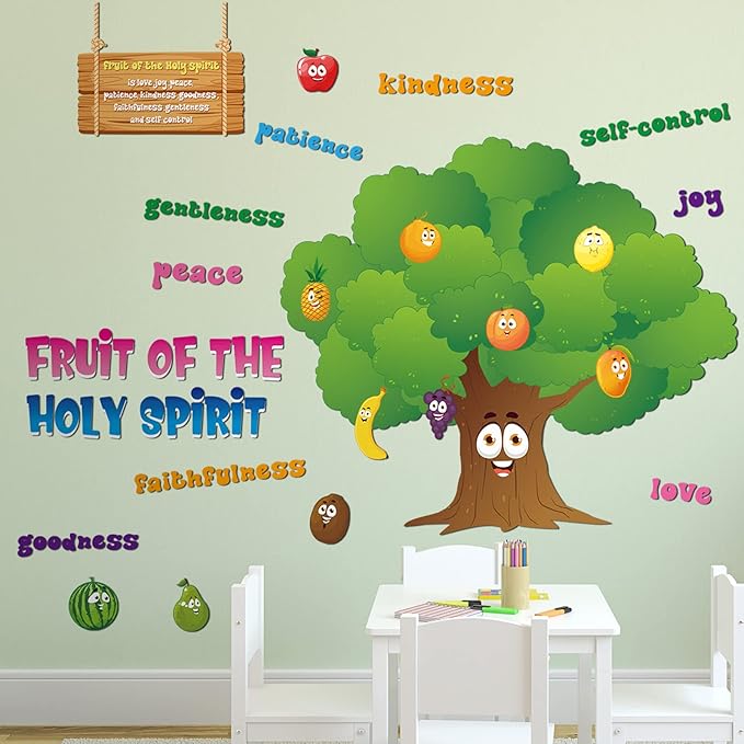Pajean Fruit of The Spirit Decor Classroom Tree Bulletin Board Decorations Christian Religious Classroom Decor Bulletin Board Tree Cutouts for Elementary School Teacher Supplies