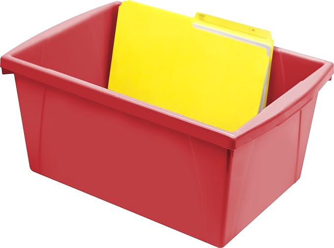 Storex 5.5 Gallon Storage Bin – Plastic Classroom Organizer for Books and Supplies, Red, 1-Pack (61483C06C)