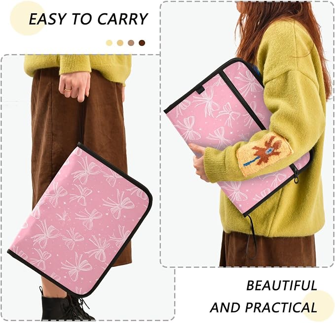 Pink Bows Accordion File Organizer Expanding Document Folder with 13 Pockets Portable File Folder for A4 Letter Size