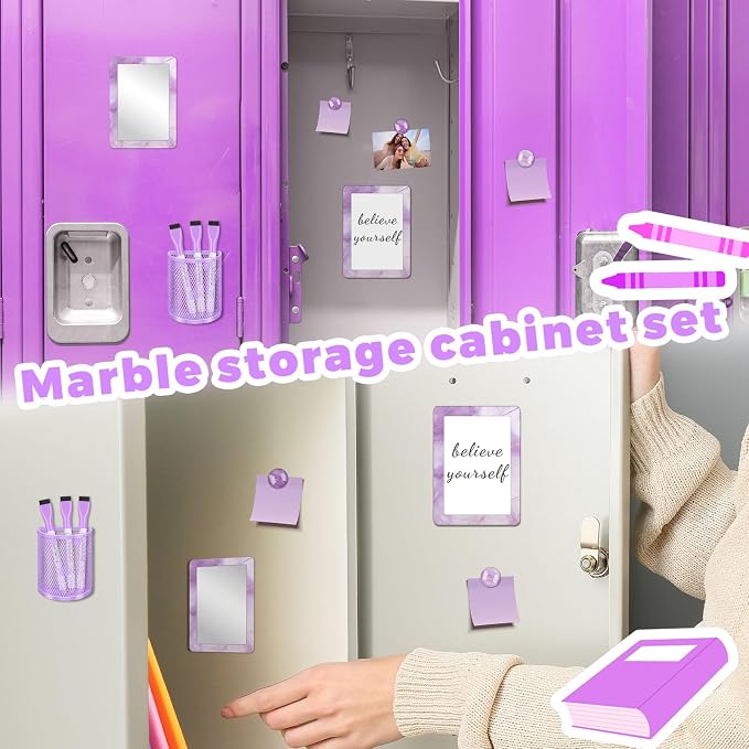 Denylo pro Purple Magnetic Locker Marble Theme Accessories Kit Include Back to School Essentials for Back to School Decorations Office Supplies