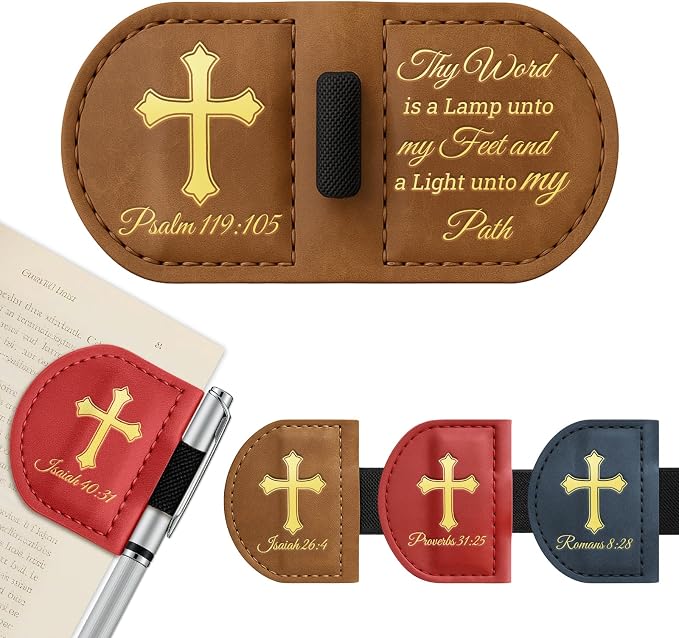 Personalized Magnetic Leather Bookmark with Pen Holder - Bygone Mark Custom Bible Verse Bookmarker,Book Marker for Men & Women,Book Lovers,Readers,Church(Brown，Psalm 119：105)