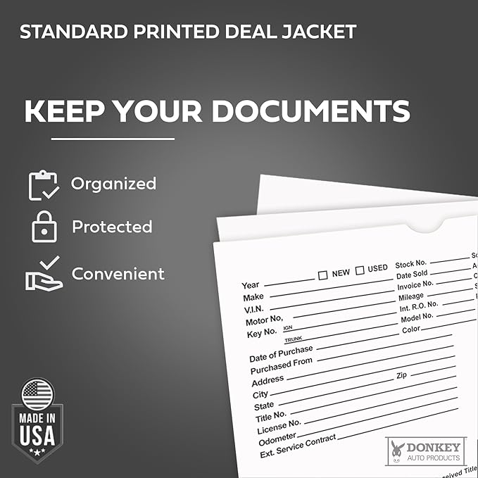 Printed Vehicle Deal Envelopes 9x12 Deal Jackets (100 shrink wrapped) (White)