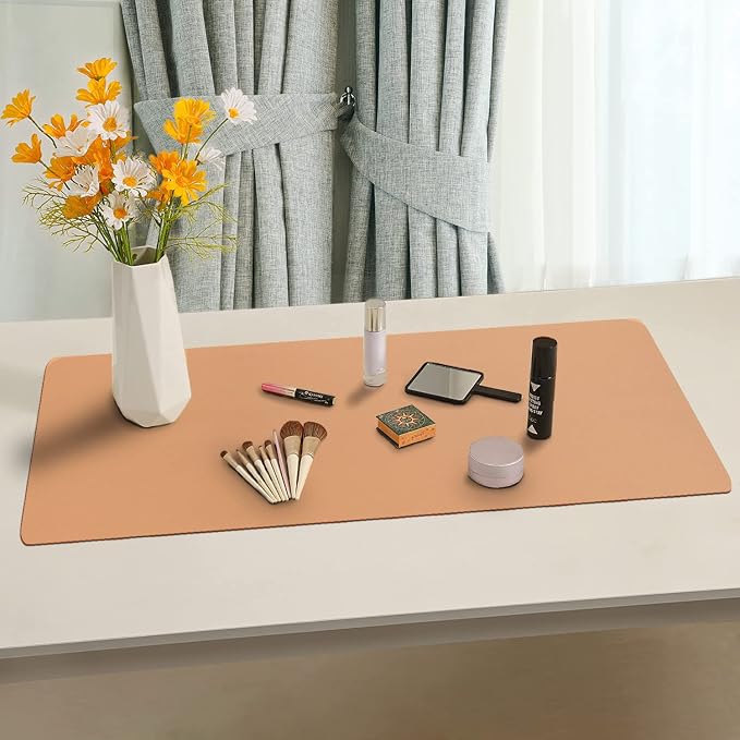 Boutilon Leather Desk Pad Protector,Non-Slip Mouse Pad,Laptop Desk Pad,Office Mouse Mat,Waterproof Leather Desk Blotter,Desk Writing Pad for Office and Home (M-Orange Pink,30"x14")