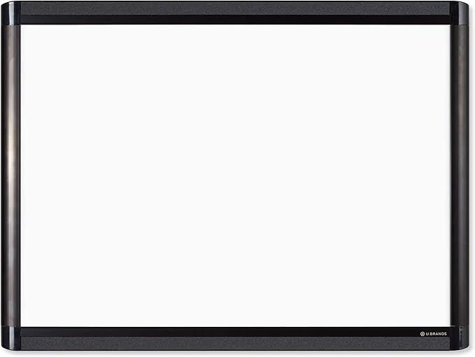 U Brands PINIT Magnetic Dry Erase White Board, Black Aluminum Frame with Pin Strips Across The Top and Bottom (24" W x 18" H)