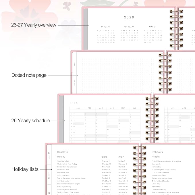 And Per Se 2026 Planner, A4 Size-Daily, Weekly & 18-Monthly Planner, Daily Schedule, Monthly Tabs, 100 GSM Thick Paper(Elegant Florals)