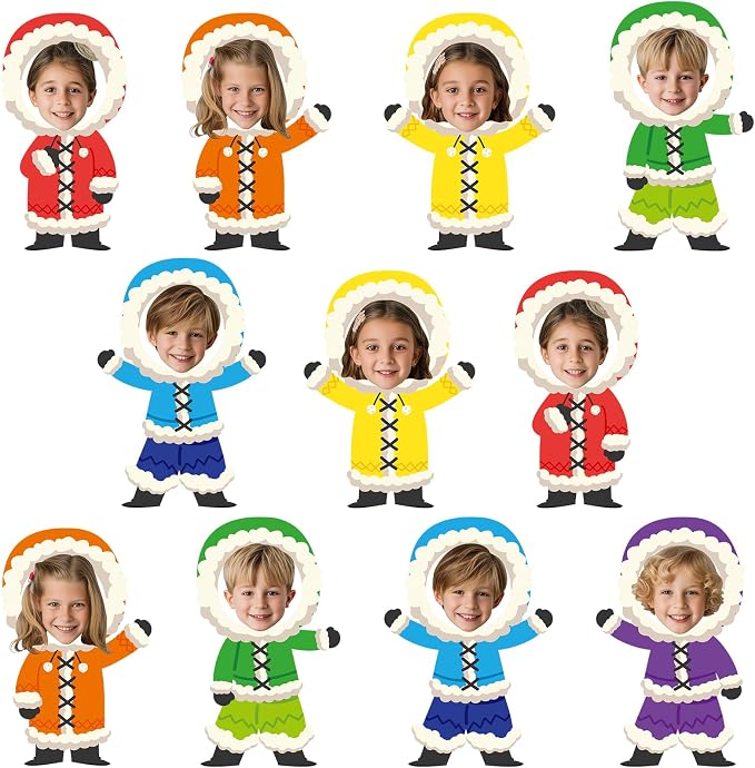 60Pcs Winter Paper Cutouts Bulletin Board Decorations Colorful Inuit Clothing Paper DIY Photo Picture Crafts Winter Christmas Classroom Supplies for Kids Party School Home Birthday Wall Decor