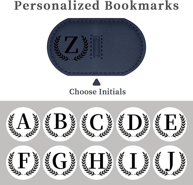Personalized Magnetic Bookmark Pen Holder, Leather Book Marks for Reading Women& Men, Engraving 26 Letters Name Initial Bookmarks with Pencil Pen Holder, Gift for Book Lovers, Readers (Wine Red, M)