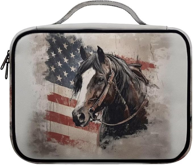American Flag & Horse Print Bible Covers for Women Men Zippered Bible Carrier Book Bag Church Bag Bible Protective with Handles Christian Gifts