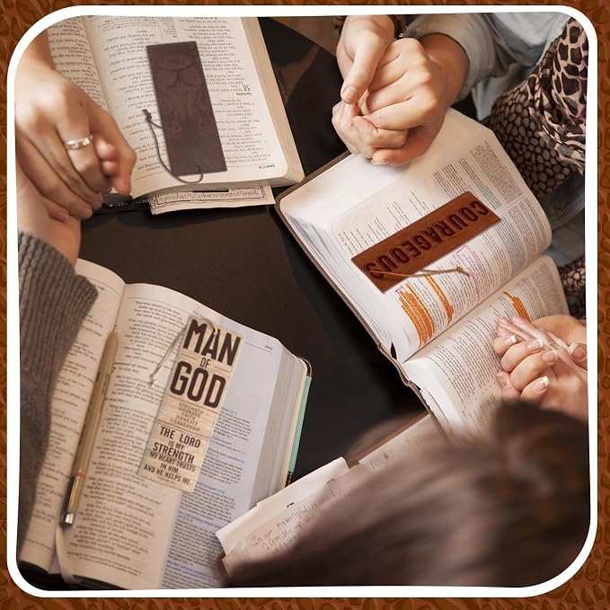 Skyygemm 6 Pieces Father's Day Church Gift Bulk Leather Bible Christian Religious Bookmarks Scripture Bookmarks Joshua 1: 9 Bible Cover Faux Leather with Inspirational Verse Dad Church Gifts for Men