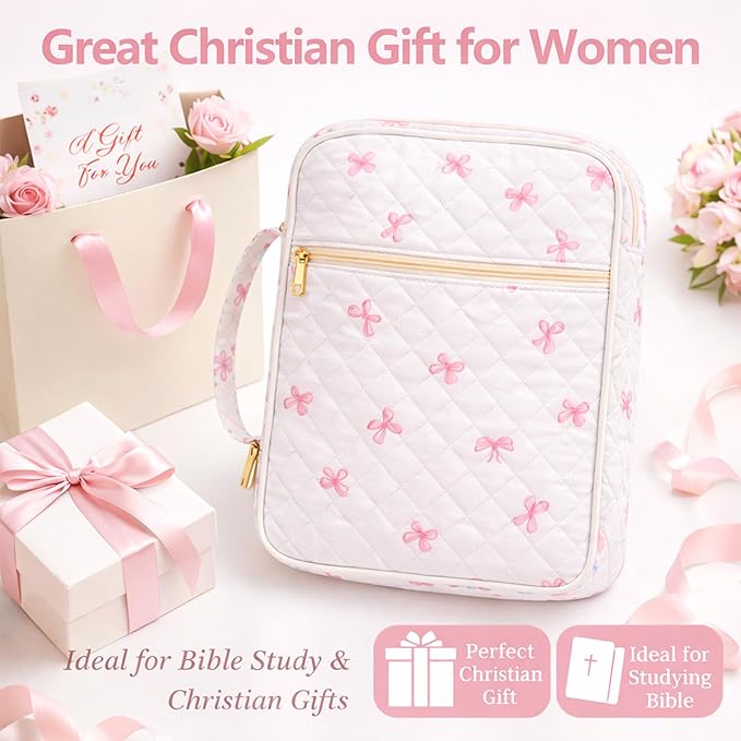 Bible Bag for Women, Bible Cover Case with Study Supplies,Large Quilted Bible Bag with Handle and Zipper, Suitable for Christian Books-Christian Gift for Girls(Butterfly)