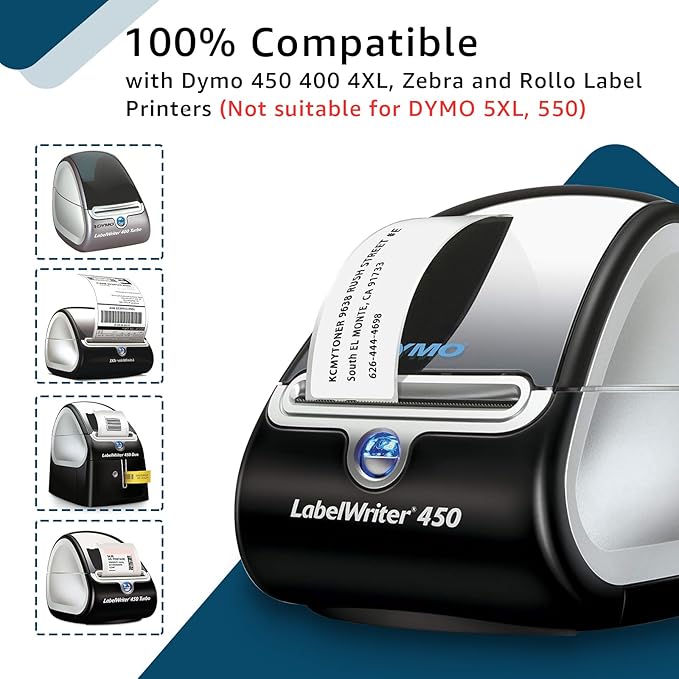10 Roll (130 Labels/Roll) Compatible for DYMO White/Clear Address Barcode Labels 1-1/8" x 3-1/2" Premium Self-Adhesive Label for LabelWriter 450, 450 Turbo, 4XL, Rollo Zebra Printers (Clear)