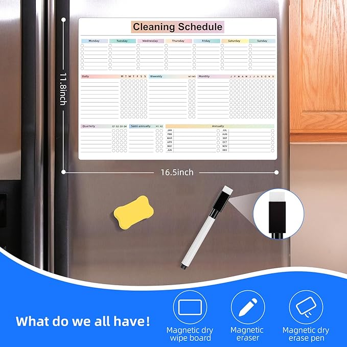 Cleaning Checklist Dry Erase Magnetic Whiteboard for Refrigerator,Daily Weekly and Monthly Checklist Planner and Household Chore-Cleaning Schedules and Checklists (Style New)