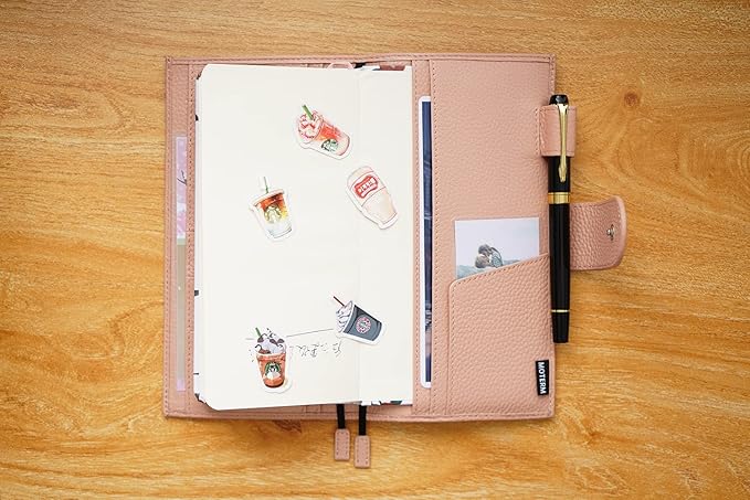 Moterm Leather Cover for Hobonichi Weeks - Fits Hobonichi Weeks/Weeks Mega, with Back Pocket (Pebbled-Dusty Rose)