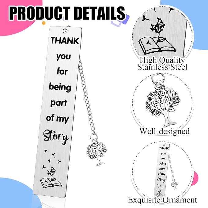 Lewtemi 4 Pcs Teacher Appreciation Bookmark Gifts, Thank You for Being Part of My Story Gift for Women Coworker, Retirement Farewell Graduation Appreciation Gifts for Colleague Employee