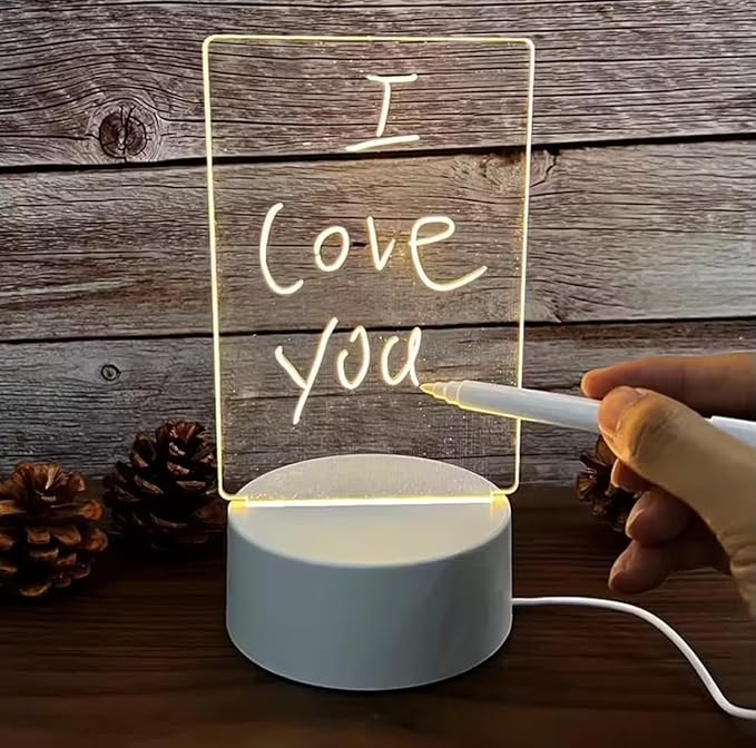 LED Vertical Message Board Light, Acrylic Writing Display Lamp with Stand, White
