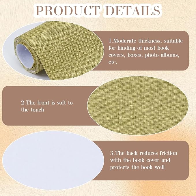 CRASPIRE 51 x 11.8 Inch Linen Book Cover Cloth Book Binding Cloth Polyester Surface Paper Backed Dark Khaki Woven Book Fabric for Books Album Scrapbooking Archival DIY Covering Bookbinding Protector