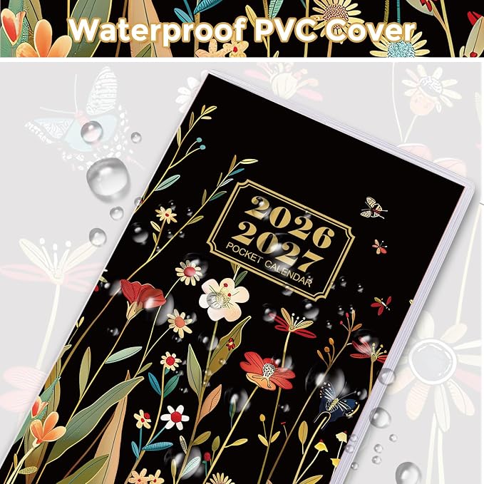 Pocket Calendar 2026-2027 for Purse, 2 Year Monthly Pocket Planner Small Size 6.5" x 3.5", Jan 2026 to Dec 2027 Pocket Calendar for Organizing & Planning (Gilded Butterfly)