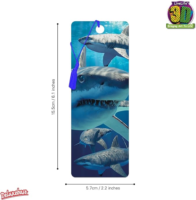 3D LiveLife Bookmark - Great White Shark from Deluxebase. Cute Lenticular Shark Page Marker. Animal Themed Accessories for Book Lovers. Small Gifts for Men, Women, Writers and Teachers.
