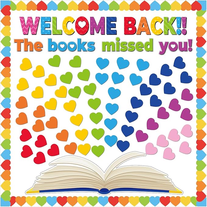 Heart Reading Bulletin Board Classroom Decorations Set Colorful Heart Bulletin Board Border Cutout Welcome Back The Book Missed You Craft Home School Library Wall Decor Supplies