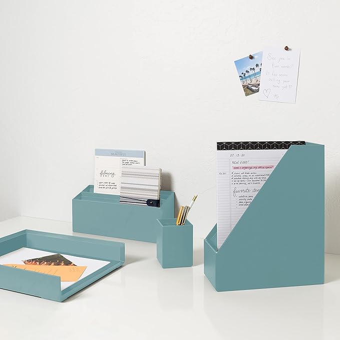 U Brands Paper Wrapped Desk Organization Set, Office Organization Supplies, Solid Teal, 4 Pieces