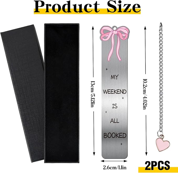 Pink Bow Bookmarks for Women - 2 PCs Cute Girly Metal Book Marks Girls Gifts Charm Unique Aesthetic Page Makers Reading Kids Book Lovers Bookish Birthday Student Teacher School Accessories