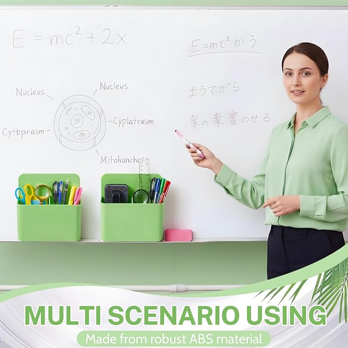 2 Pcs Magnetic Dry Erase Marker Holder Magnetic Pen Holder for Whiteboard Magnet Pencil Storage Organizer for Office Refrigerator Locker Classroom Organization Metal Cabinets (Green)