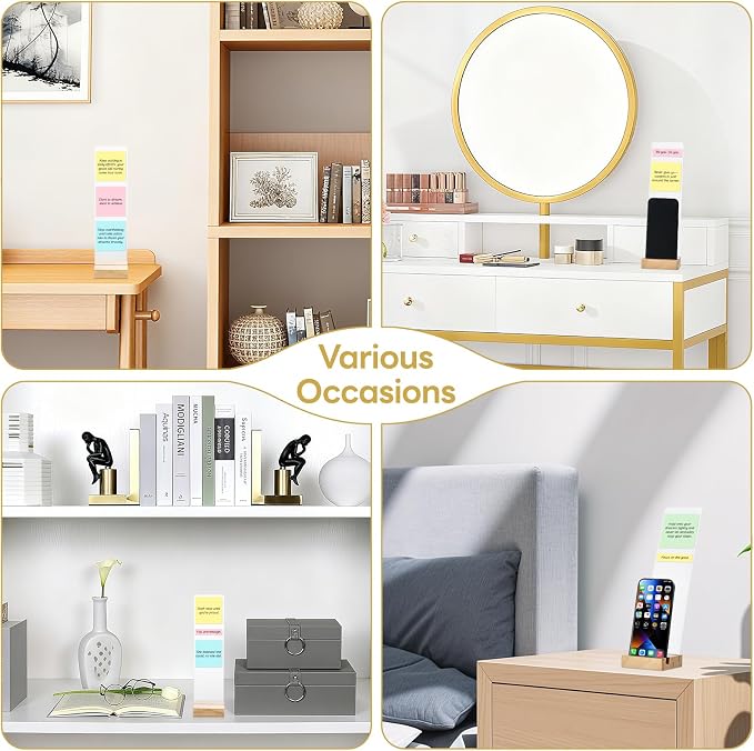 Monitor Memo Board, Multifunction Sticky Note Holder for Computer Screen, Office Desk Accessories with Acrylic Monitor Side Panel, Sticky Notes, Wooden Phone Stand for Desktop Laptop Decoration