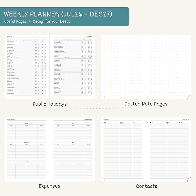 BEZEND Weekly Planner 2026-2027 (8.5" x 11") with Hourly Timeslots (Jul 26-Dec 27) 18 Months Academic Calendar & Monthly Tabs, Ideal for Students, Work & Home, PU Leather Hardcover -Turquoise