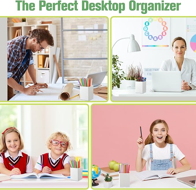 Jutom 8 Pcs White Acrylic Pen Holder for Desk, Pencil Cup Bulk Makeup Brush Storage Organizer, Desktop Pencil Cup Stationery Desktop Stationery Organizer for Office School Home Supplies