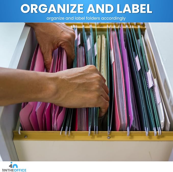 1InTheOffice Hanging File Folders Letter Size, File Cabinet Folders, Reinforced, 1/5 Tabs, Adjustable, Green, 25 Pack