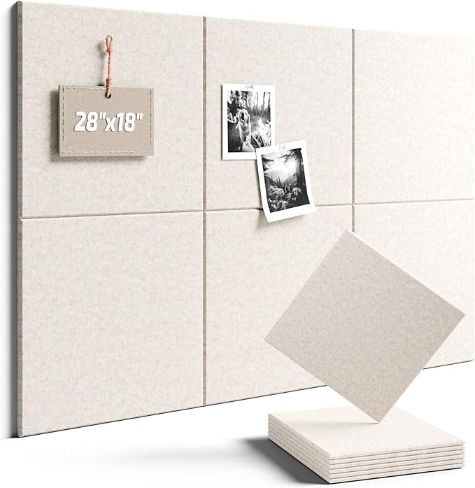 Fluxynara Felt Bulletin Board Tiles -28"x18" Cork Board Alternative for Office Decor, Push Pin Board Wall Organizer 6-Pack - Oatmeal