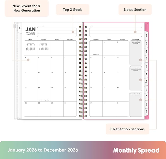Blue Sky Gen Z 2026 Weekly and Monthly Planner Calendar, January 2026 - December 2026, 5" x 8", Flexible Cover With Zip Pouch, Durable Twin Wire Binding, Laminated Tabs, Storage Pocket, Capri