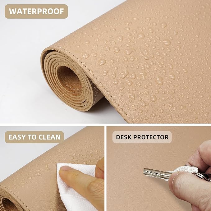 AFIING Cork Desk Mat 47" x 23.6", Dual-Sided Natural Cork & PU Leather Desk Pad, Non-Slip Waterproof Large Mouse Pad for Office, Home & Gaming (Dark Apricot)