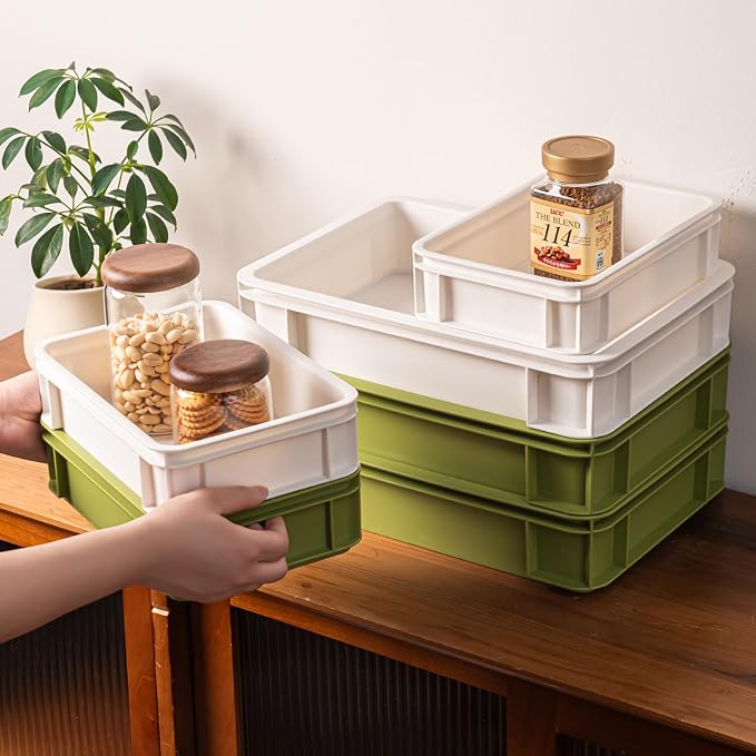 Extra-Large Stackable Storage Bin with Open Top for Quick Access! Heavy-Duty Desktop Organizer for Office, Living Room, & Bathroom.10.63''*7.4''* 2.95''(Beige, 4Medium)