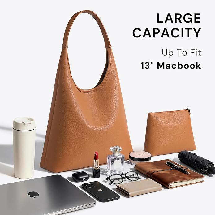 Hobo Bag for Women, Large Slouchy Shoulder Bag, Soft Vegan Leather Everyday Tote Purse, Stylish Handbag Fits 13.6'' Laptop