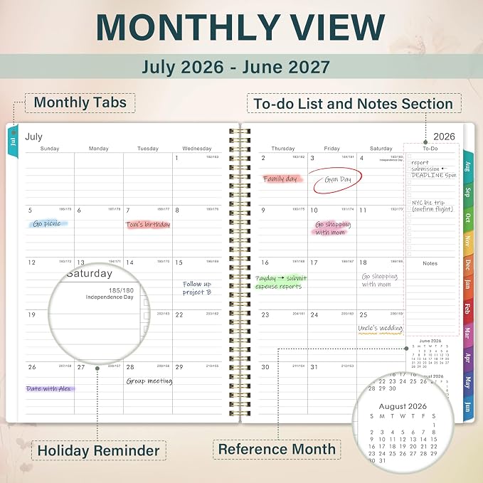 Planner 2026-2027 - Weekly & Monthly Planner, Jul 2026-Jun 2027, Academic Planner 26-27, 6.4"×8.5", Tabs, Thick Paper, Twin-Wire Binding, Back Pocket, Inspirational Quotes for Office Home School