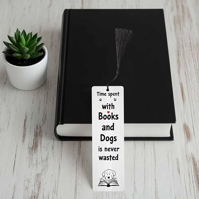 Puppy Reading Bookmarks 5 Pcs Spent Time with Books Wooden Bookmark with Tassels for Reading Book Lovers Gift Office School Readers Teacher