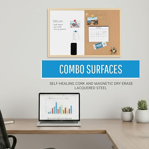 MasterVision Pastel Combo Bulletin and Dry Erase Board, 24" x 18", Yellow Frame, Decorative Magnetic Whiteboard and Cork Board, Wall Décor for Home, Office, Dorm, or Classroom